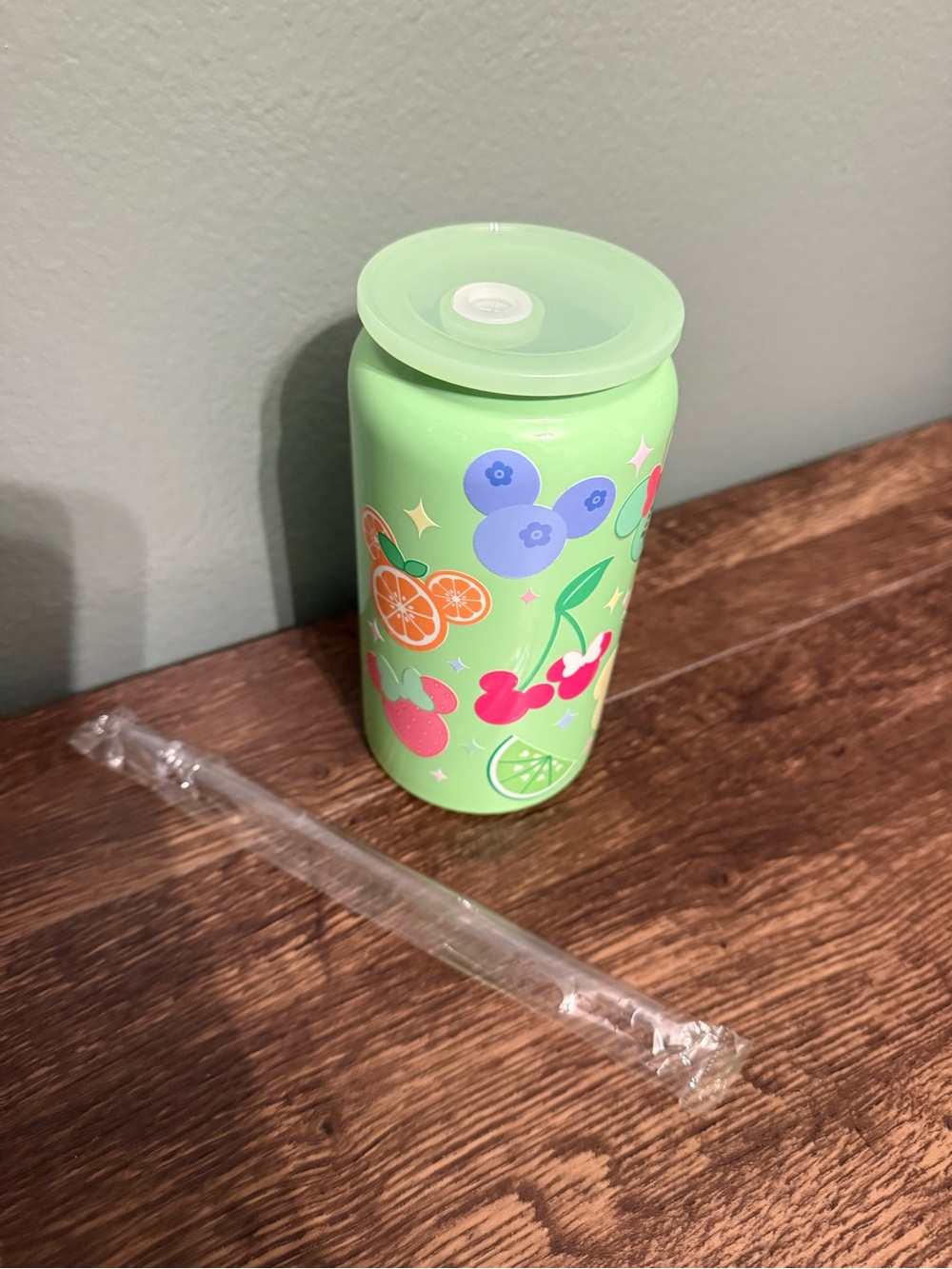 Mint Green Disney inspired Fruit Print SS Can Tumbler